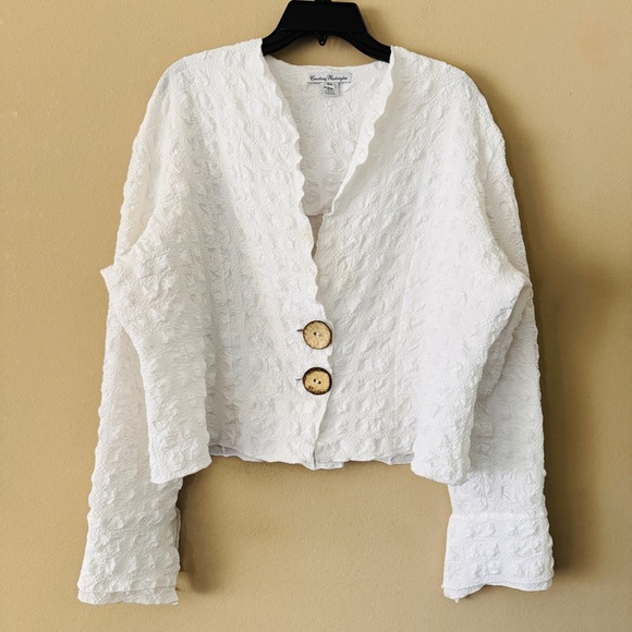 Courtney Washington Textured Lightweight Summer White Cardigan Jacket Size 2X - Picture 1 of 7